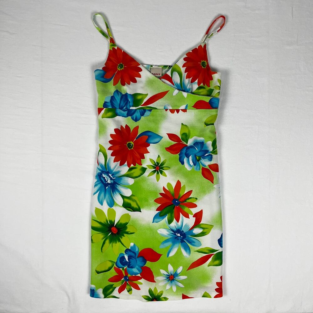 Y2K Exquz Floral Mini Spaghetti Strap Dress - XS